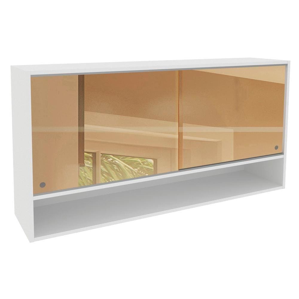Armário Aéreo Madesa Glamy 2 Portas de Correr de Vidro Reflecta e 1 Nicho - Branco