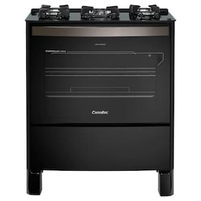 Fogão Esmaltec Esmeralda Glass 5 Bocas Preto com Forno Autolimpante e Acendimento Automático