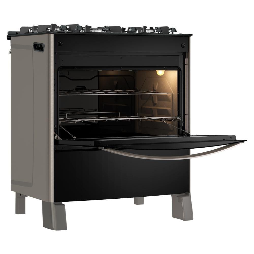 Fogão Esmaltec Esmeralda Glass 5 Bocas Inox com Forno Autolimpante e Acendimento Automático