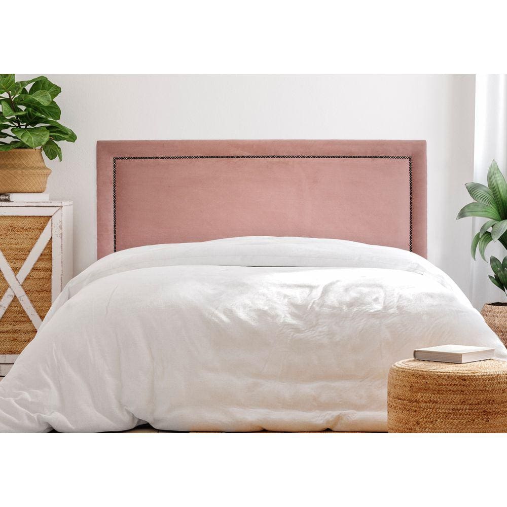 Cabeceira Queen Reta Luxo 160x60 Veludo Rosê - Tachas Fumê