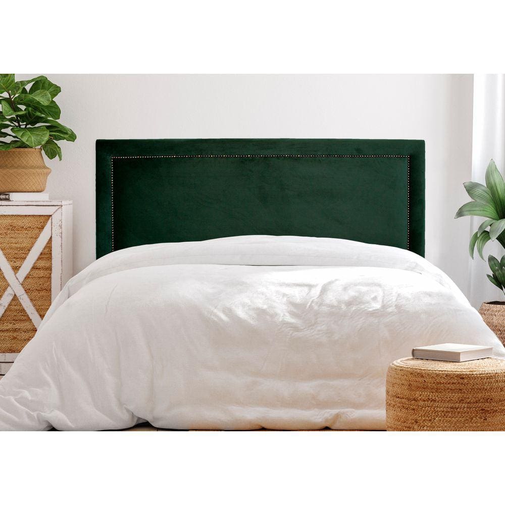 Cabeceira Queen Reta Luxo 160x60 Veludo Verde - Tachas Fumê