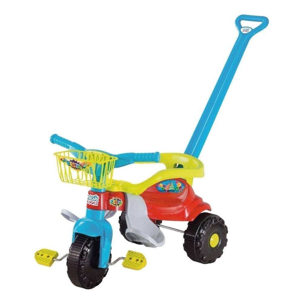 Motoca Infantil Triciclo Fast Azul com Empurrador e Proteção Pais