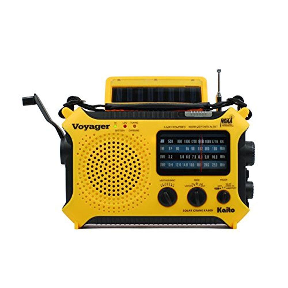 Kaito KA500 Energia solar alimentada de 5 vias, dinamo crank, Up Emergency AM/FM/SW/NOAA Weather Alert Radio com lanterna, lâmpada de leitura e carre