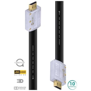 Cabo Hdmi 2.0 4k Ultra Hd 3d Conexão Ethernet Flat Com Conector Desmontável 10 Metros - H20fl-10