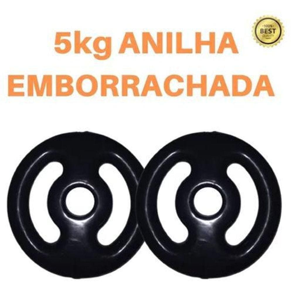 Kit 2 X Anilhas De 5Kg Emborrachada Premium Preta