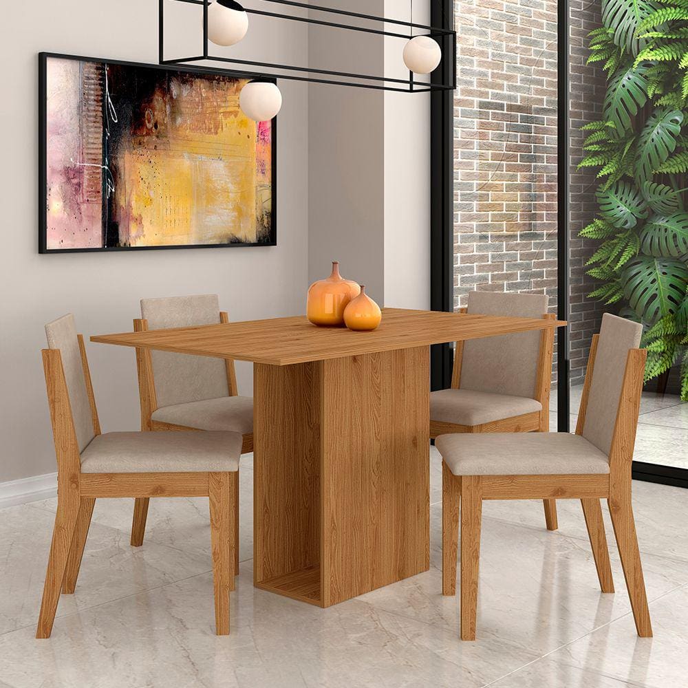 Mesa Com 4 Cadeiras Sala De Jantar Samoa Cin/bege - Móveis Arapongas