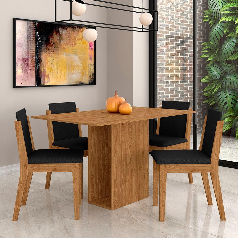 Mesa Com 4 Cadeiras Sala De Jantar Samoa Cin/preto - Móveis Arapongas