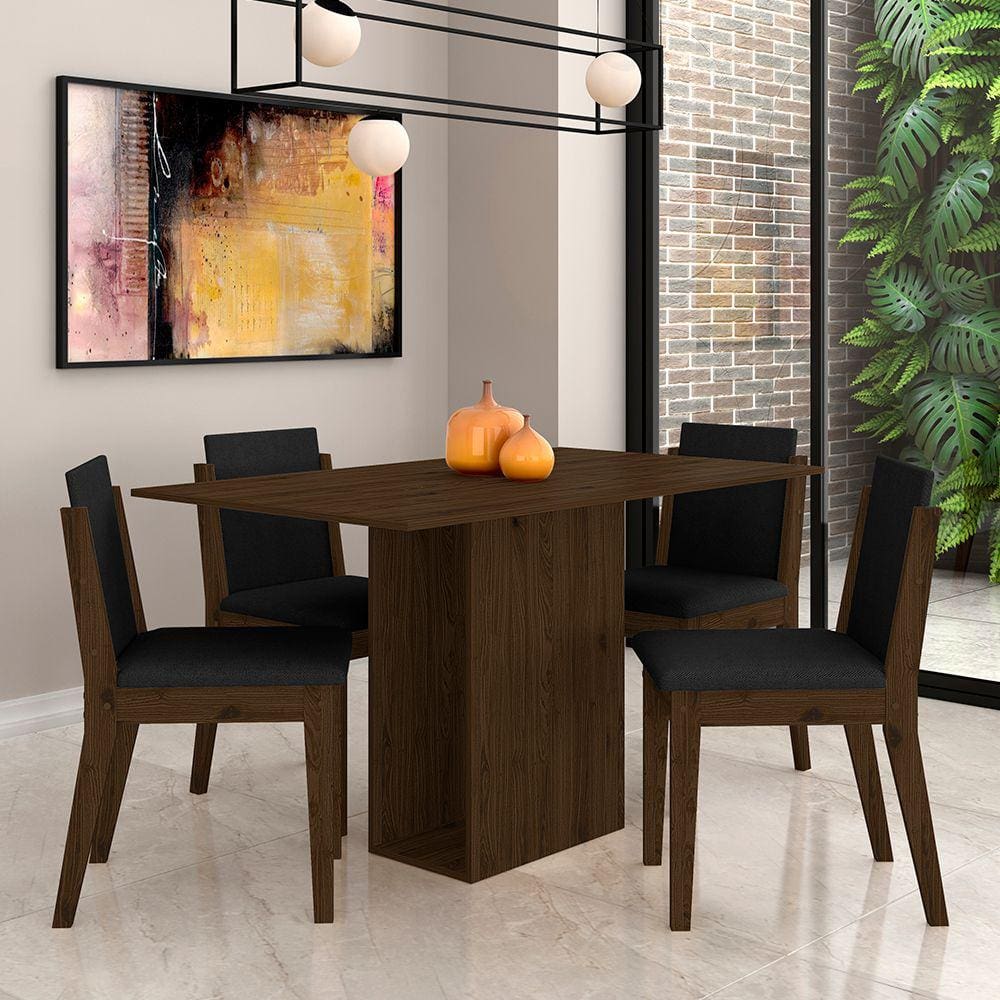 Mesa Com 4 Cadeiras Sala De Jantar Samoa Imbu/preto- Móveis Arapongas
