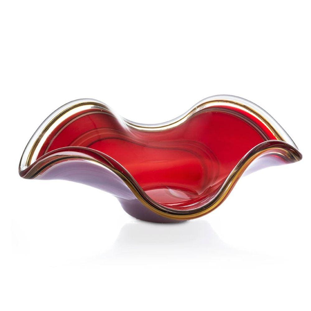 Centro Onda Em Cristal Murano Vermelho E Preto  São Marcos