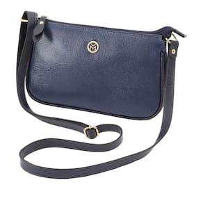 Bolsa De Couro Legítimo Feminina Transversal Mariart Azul