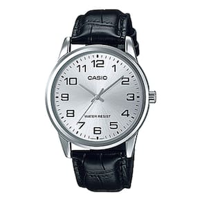 Relógio Masculino Casio Mtp-V001L 7Budf Prata Couro Preto