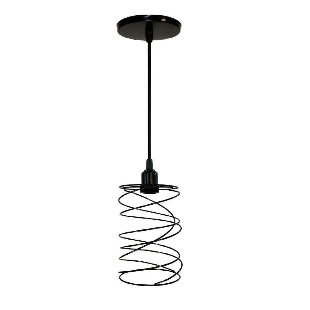 Lustre Luminária Pendente Aramado Retrô Mola - Preto