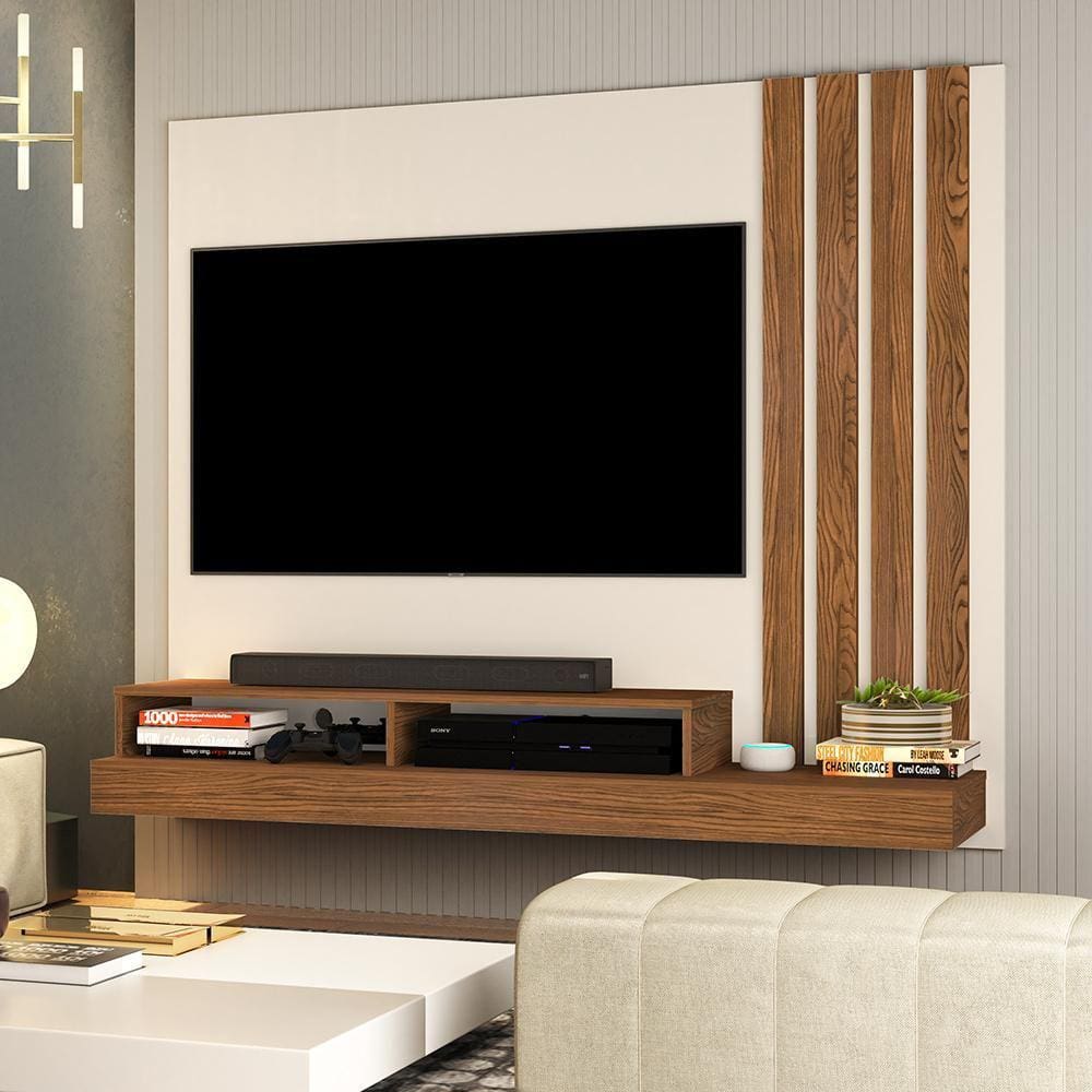 Painel Para Tv Smart Requinte para Tv de 55 Polegadas Off White / Freijó