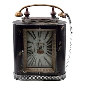 Relógio De Mesa Retrô Metal Vidro Telefone Antiguidade