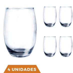 Copo de Vidro Aruba Redondo Luxo 465ml Suco Agua Nadir 4Un