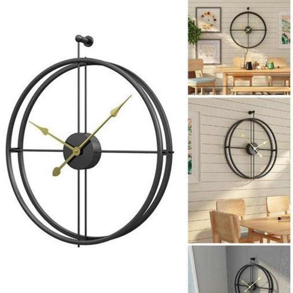 Relógio De Parede 3D Preto Metal Design Europeu 50Cm
