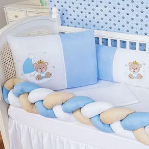 Kit Protetor Berço Padrão Americano Ursinho Lua Azul 6 Pçs