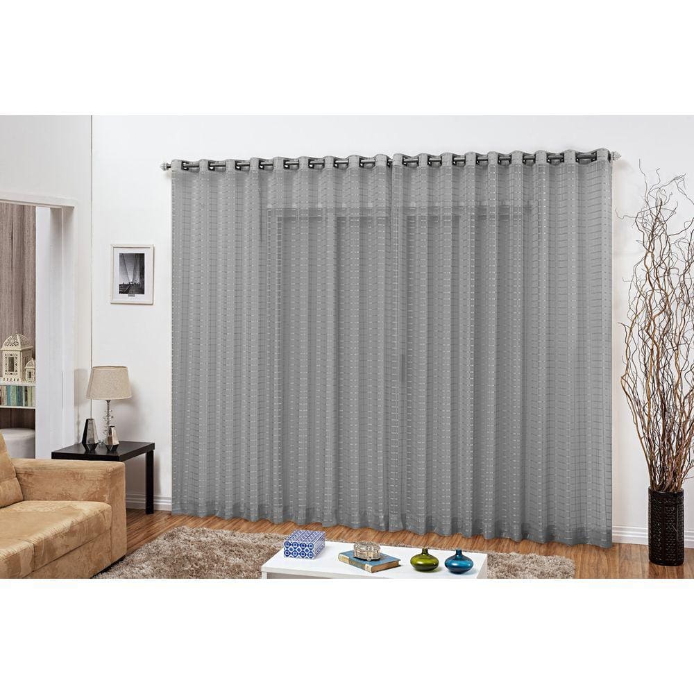 cortina para sala voal xadrez cinza 4,00x2,50
