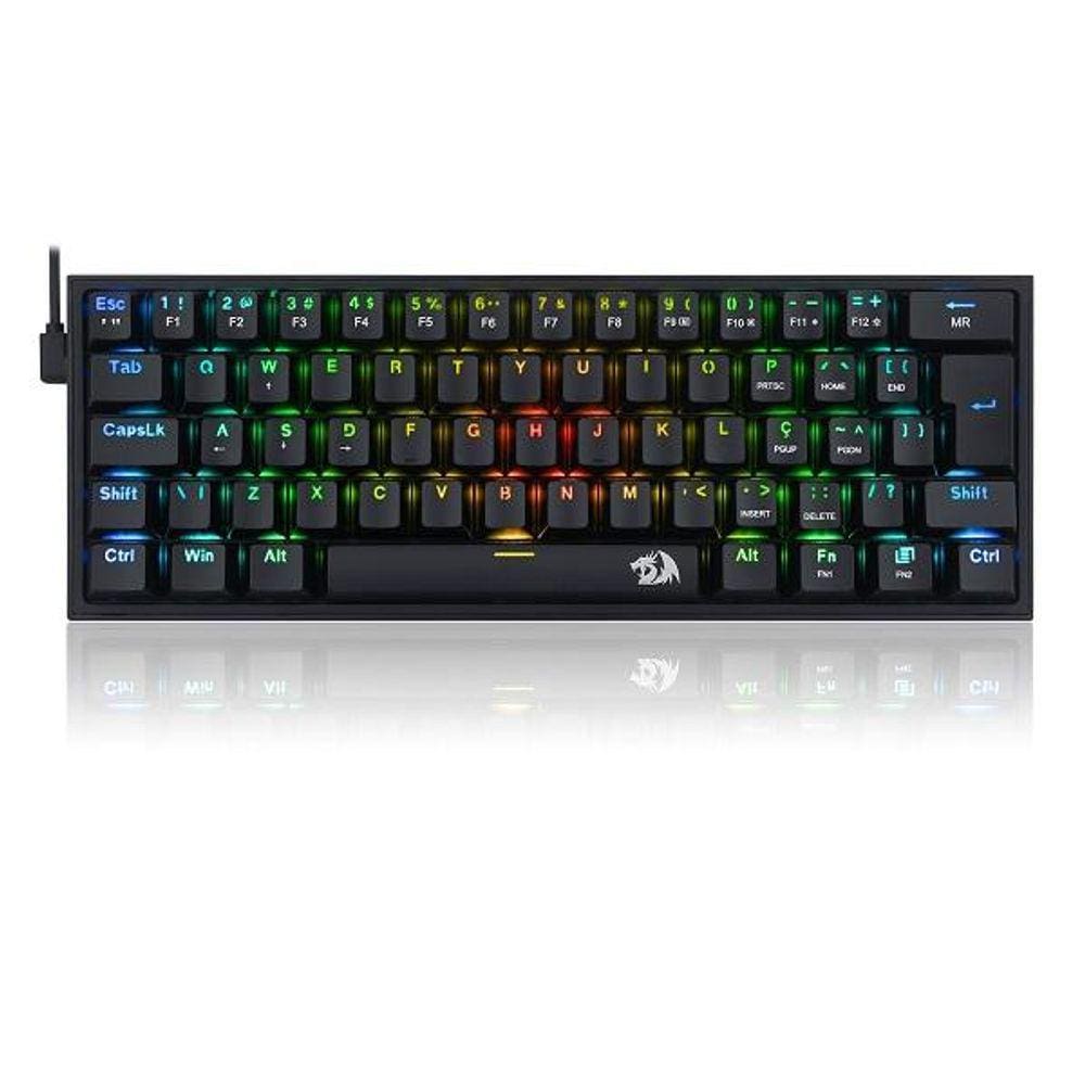Teclado Gamer mecânico Fizz RGB, Preto, ABNT2, Switch MK2 DIY Azul, K617-RGB-B REDRAGON