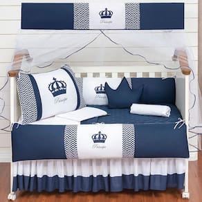 Kit Protetor Berço Azul Marinho Coroa Menino 11 Peças