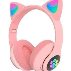 Fone (Headphone) Gatinho Orelhas De Led Dobrável Rosa