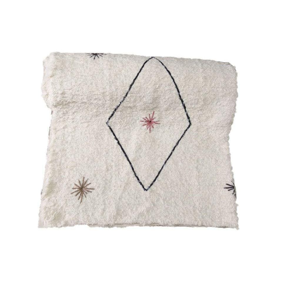 Tapete Para Sala Cru E Preto Bordado Losango 1.00X1.50