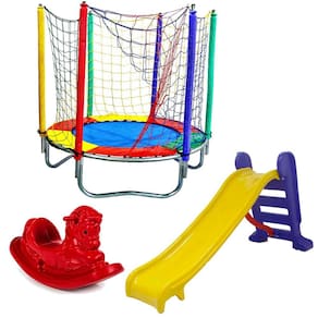 Cama Elástica Pula Pula Trampolim Colorida 1,40m + Escorregador Médio + Gangorra 1 lugar