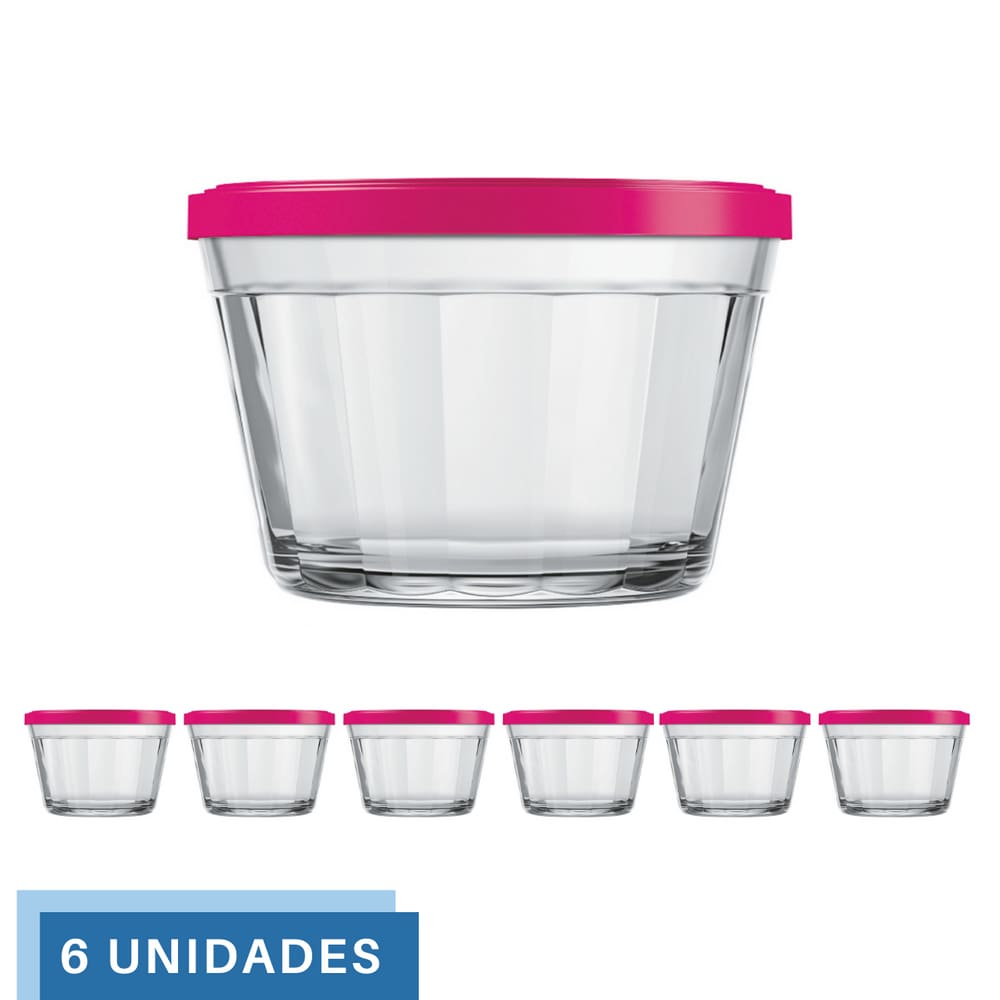 6 Tigela Vidro Americano Tampa Plastica Sortida 350ml Nadir