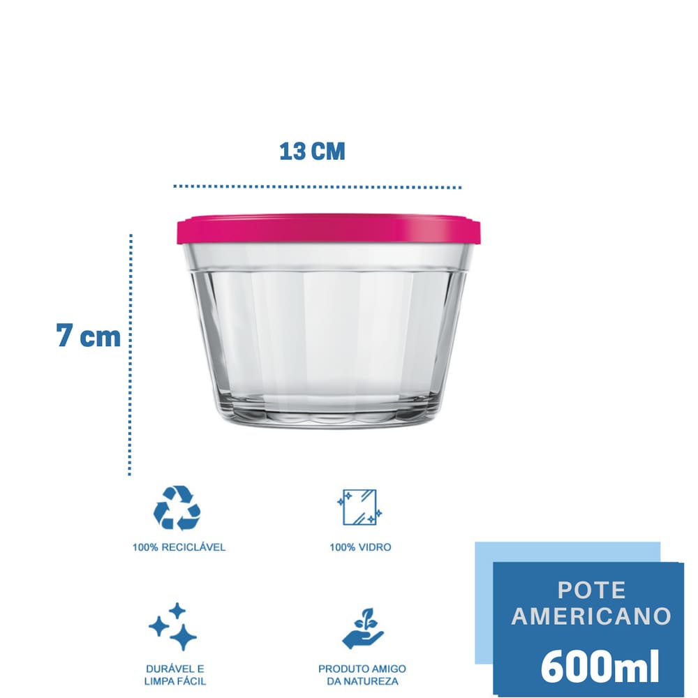 Kit Pote Copo Americano C/Tampa Cor Sortida 600ml Nadir 1Un