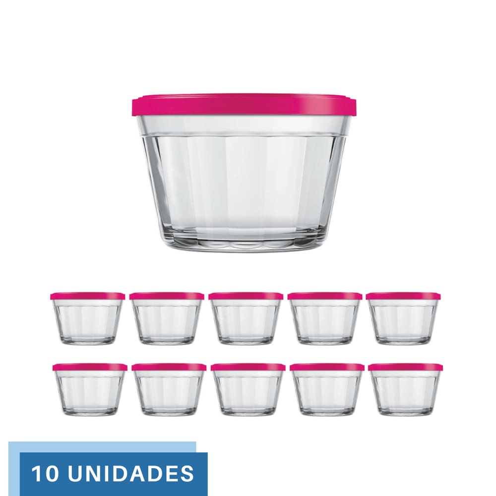 10 Tigela Vidro Americano Tampa Plastica Sortida 150ml Nadir