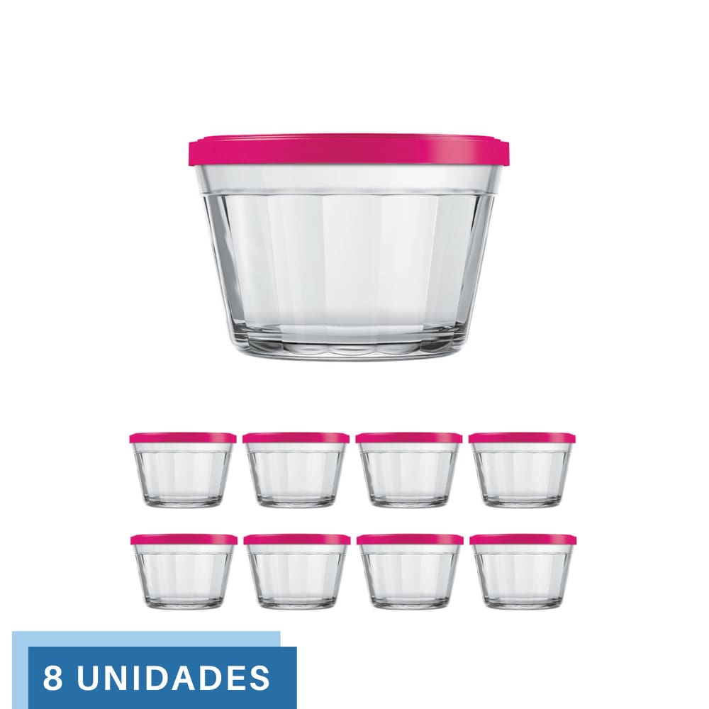 8 Tigela Vidro Americano Tampa Plastica Sortida 150ml Nadir