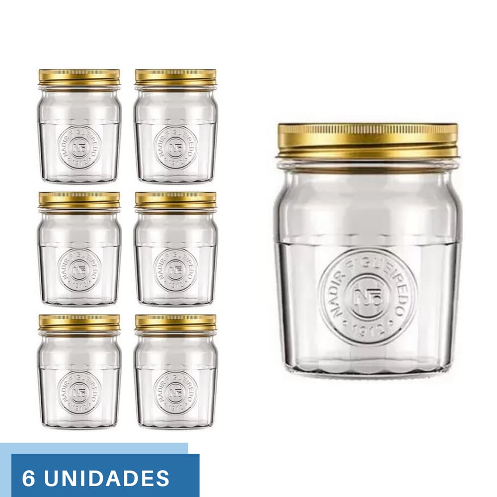 6 Pote Americano Mantimento Café Vidro Vintage 500ml Nadir