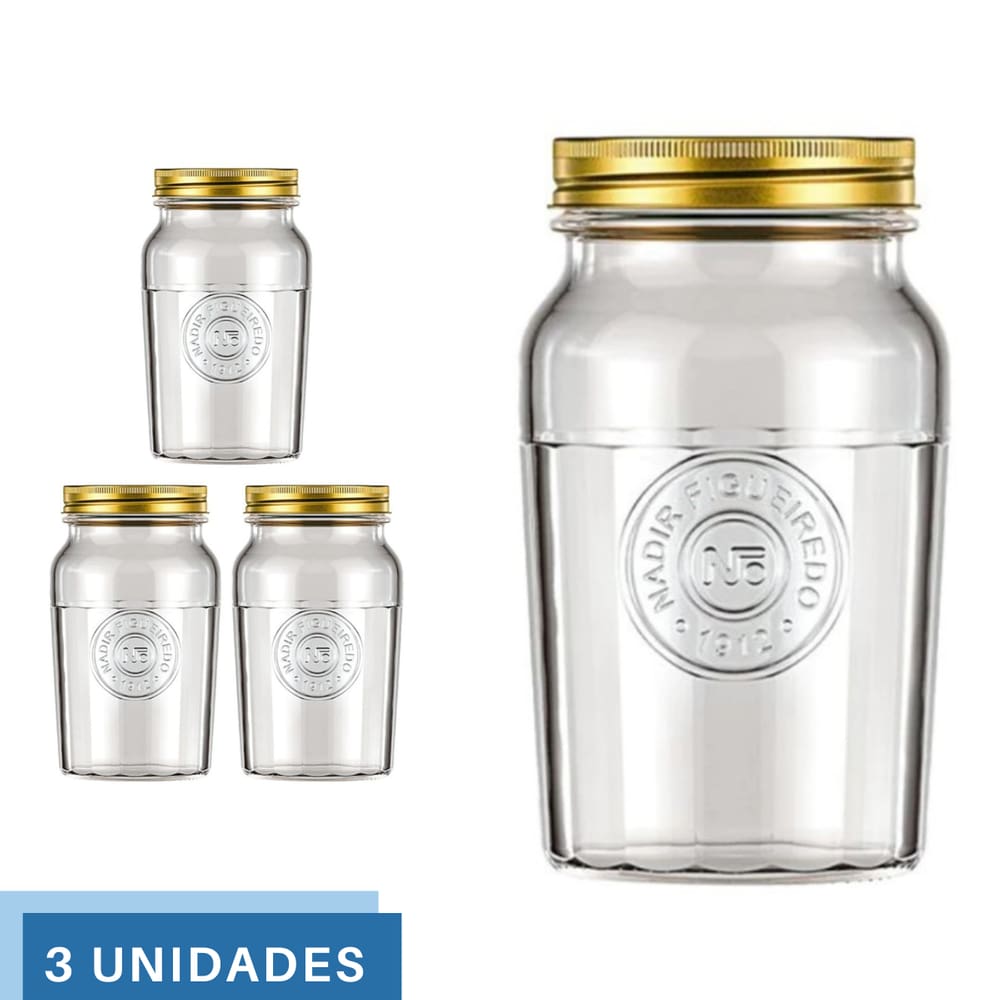 3 Pote Americano Mantimento Café Vidro Vintage 1,5L Nadir