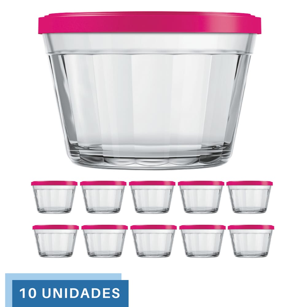 10 Tigela Vidro Americano Tampa Plastica Sortida 600ml Nadir