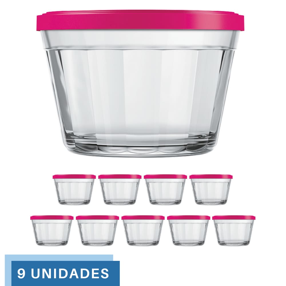 9 Tigela Vidro Americano Tampa Plastica Sortida 600ml Nadir