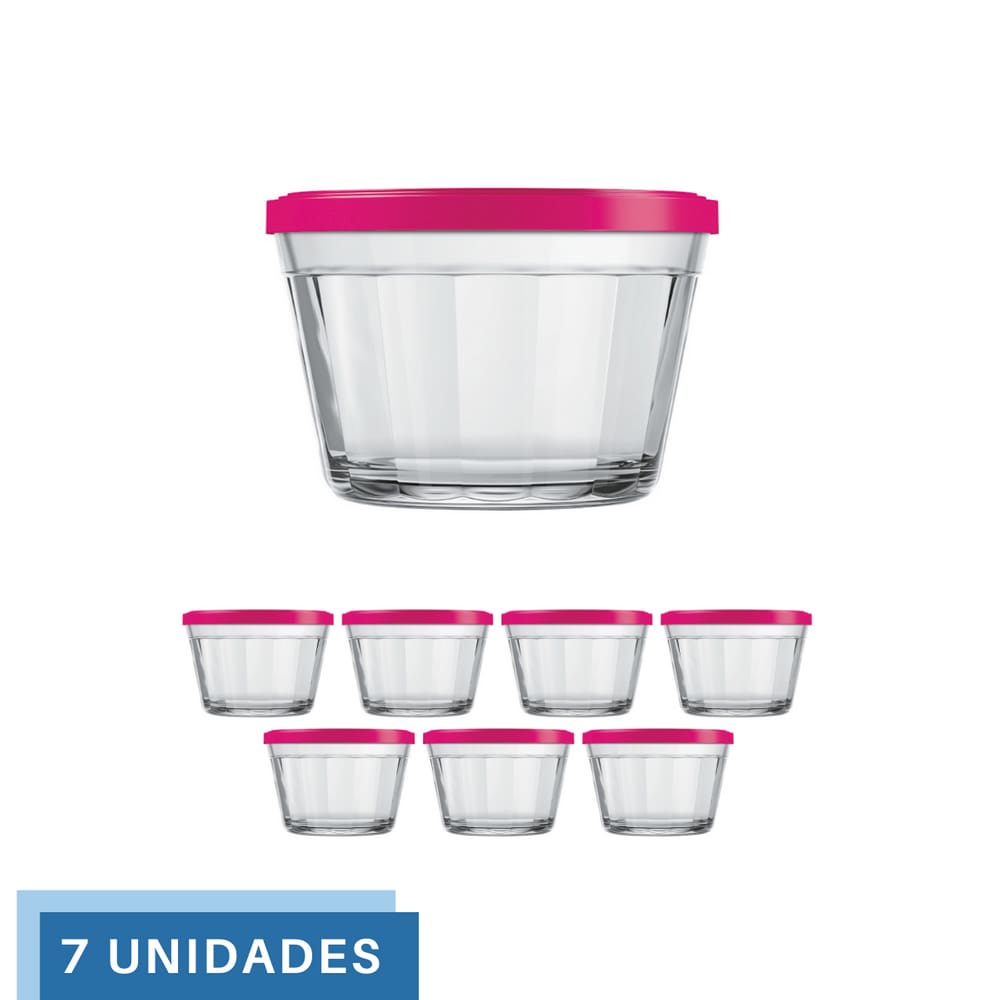 7 Tigela Vidro Americano Tampa Plastica Sortida 150ml Nadir