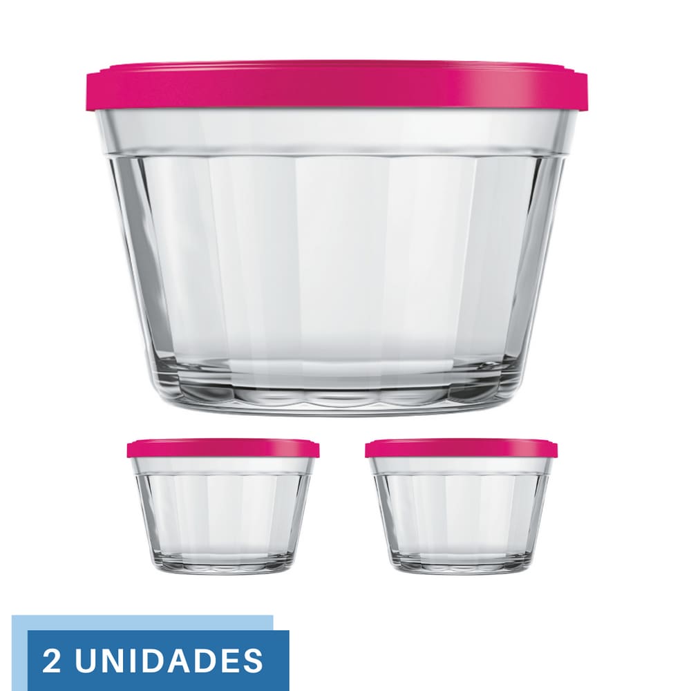 2 Tigela Vidro Americano Tampa Plastica Sortida 600ml Nadir