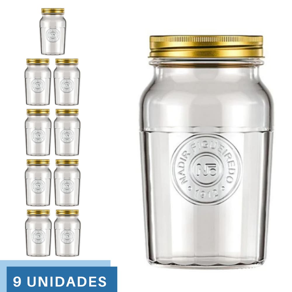 9 Pote Americano Mantimento Café Vidro Vintage 1,5L Nadir