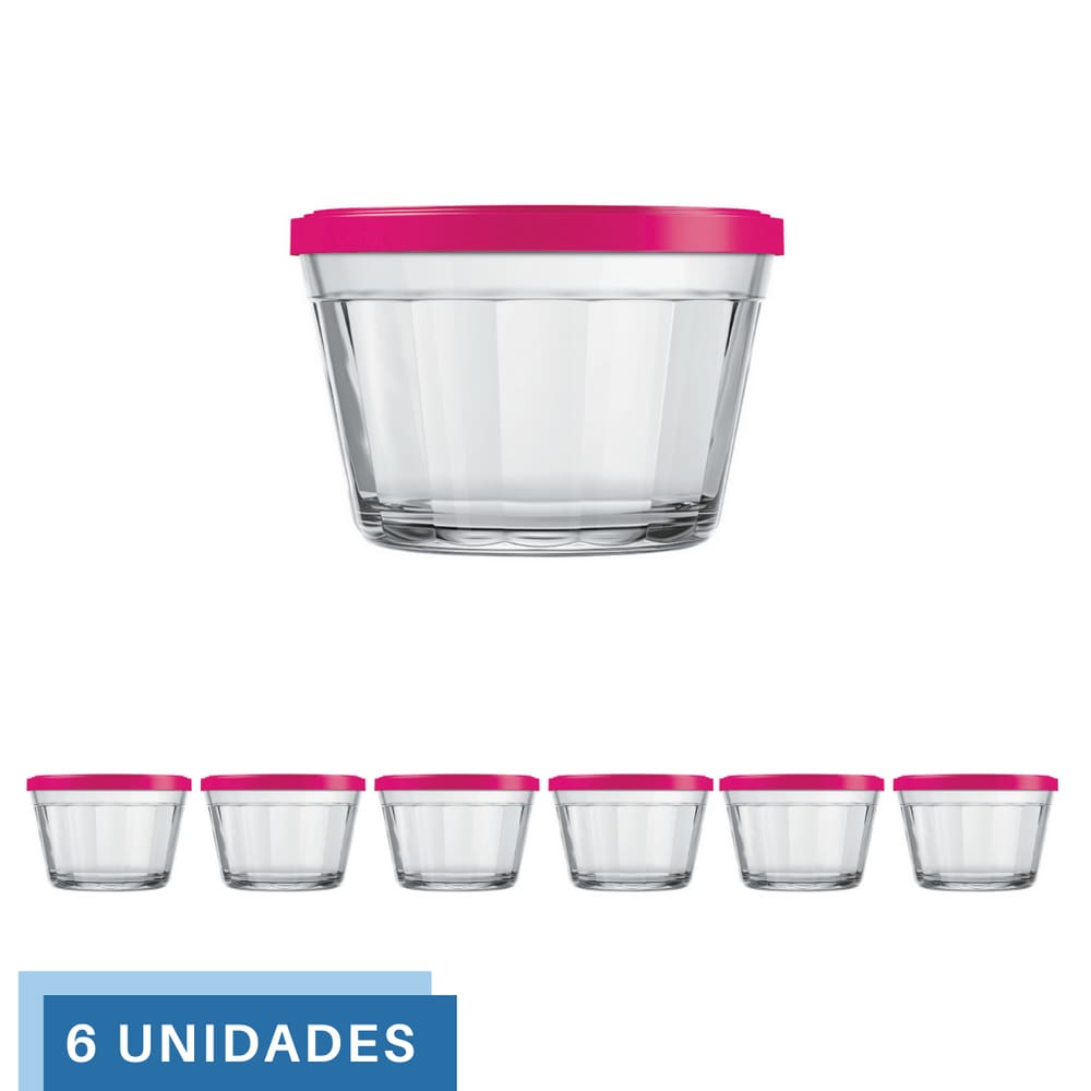 6 Tigela Vidro Americano Tampa Plastica Sortida 150ml Nadir