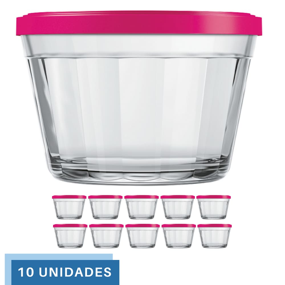10 Tigela Vidro Americano Tampa Plastica Sortida 1L Nadir