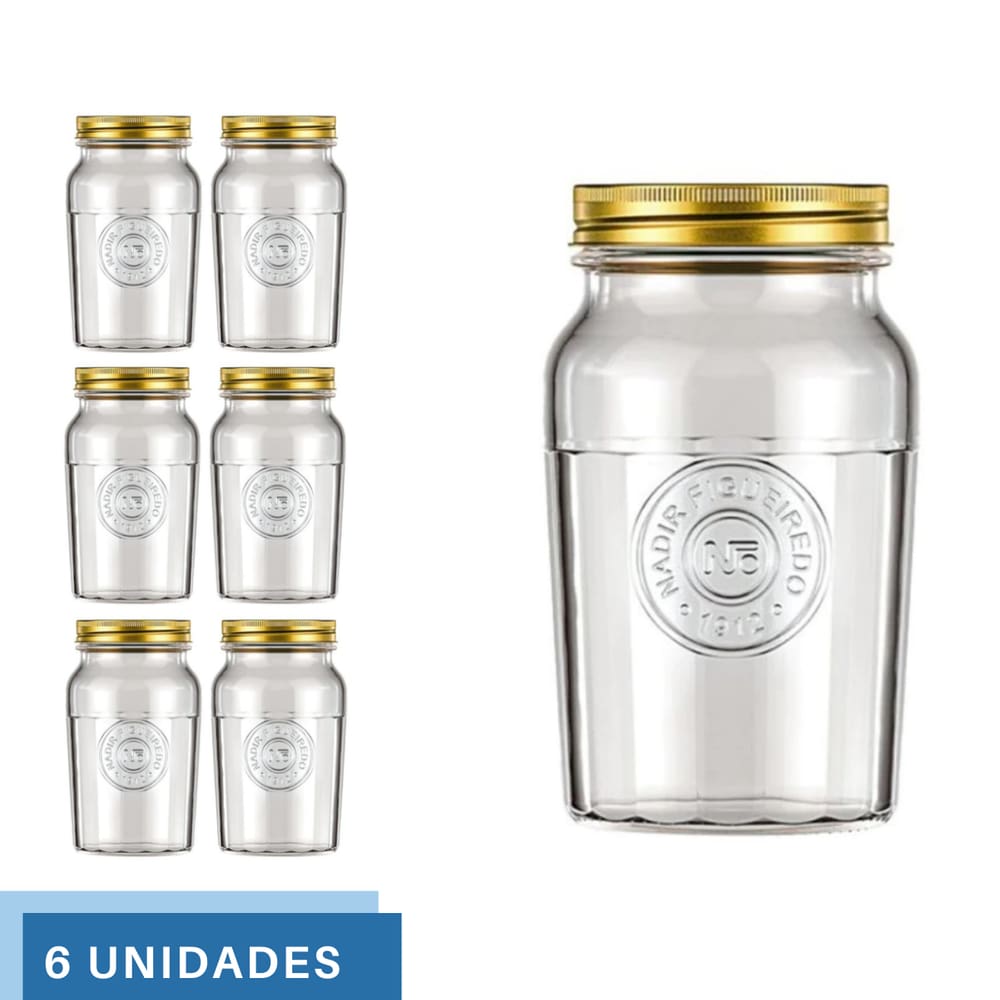 6 Pote Americano Mantimento Café Vidro Vintage 1L Nadir