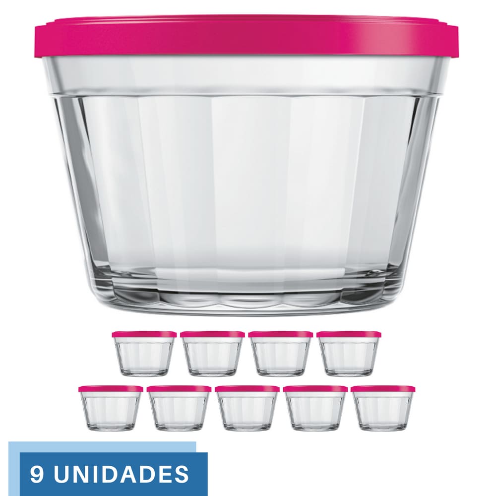 9 Tigela Vidro Americano Tampa Plastica Sortida 1L Nadir