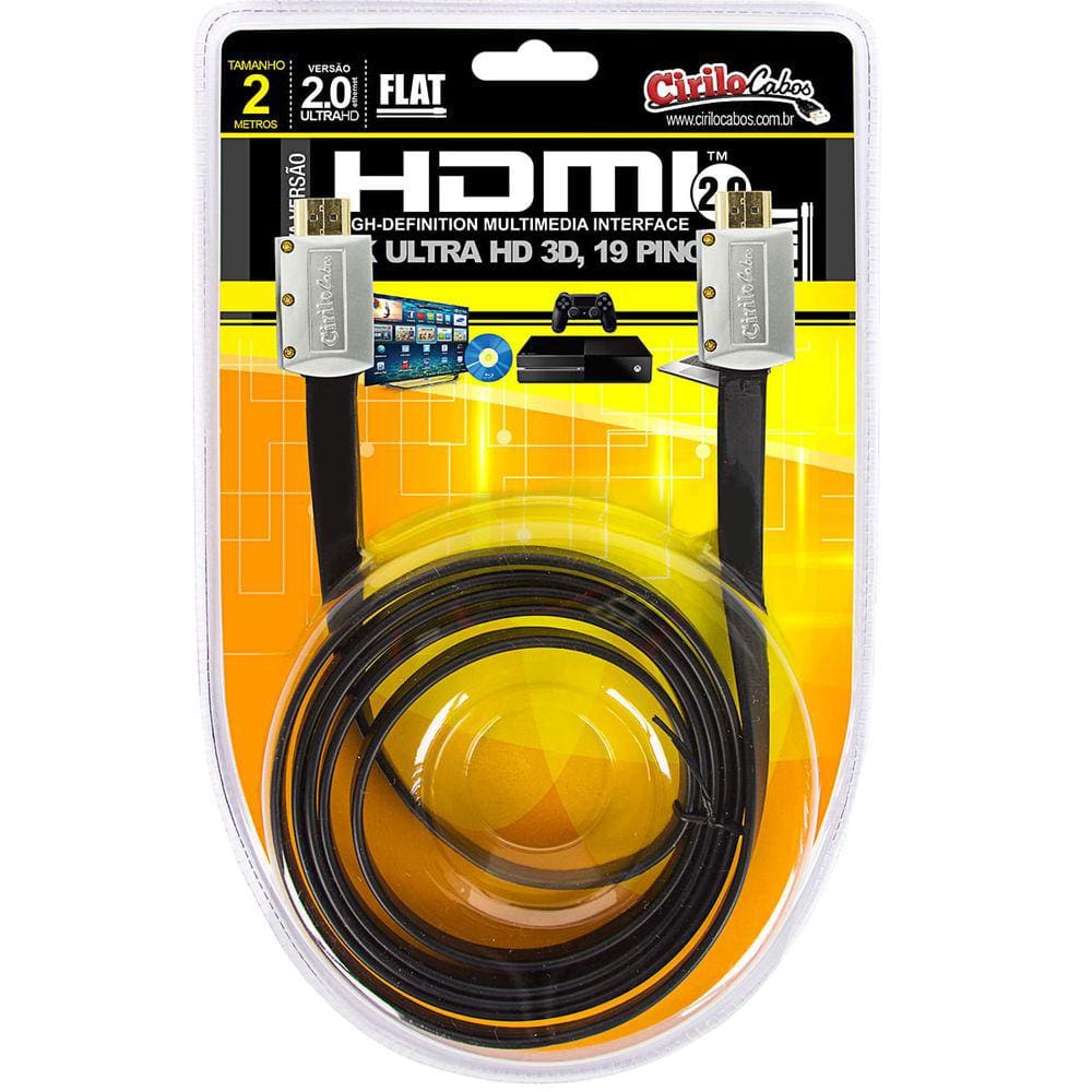 Cabo HDMI 2.0 Flat Desmontável 4K, Ultra HD, 3D - 2 Metros