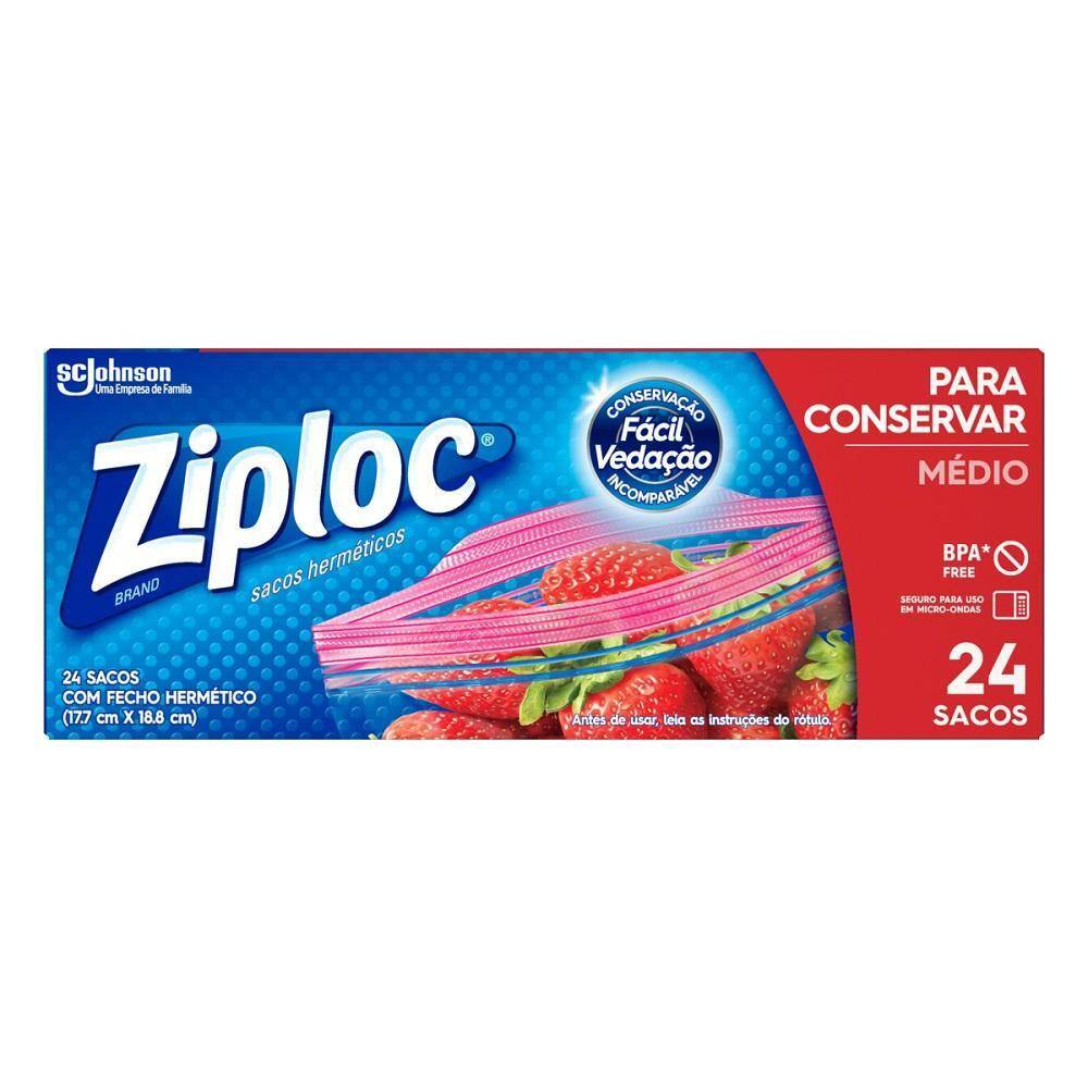 Saco Sache Ziploc Hermético Médio com 24 unidades