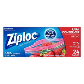 Saco Sache Ziploc Hermético Médio com 24 unidades