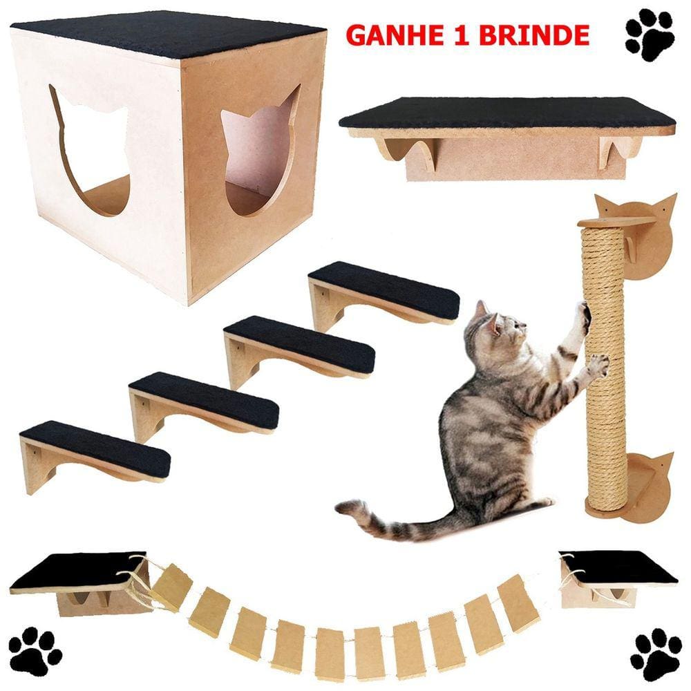 Nicho Para Gato Mdf Crú Arranhador Corda Prateleira Toca