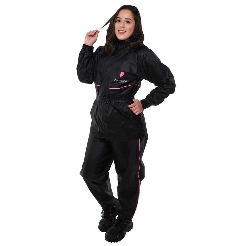 Conjunto Impermeável Full Motociclista Feminino Com Capuz e Bolso Pioneira