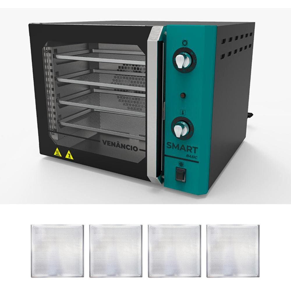 KIT - Forno Turbo Convector Smart Basic. Preto e Turquesa FCSB4E 220v + 4 Assadeiras - Venâncio