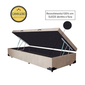 Cama Box Baú Luxo Blindado Solteirão NK Camas Suede Bege 41x96x203