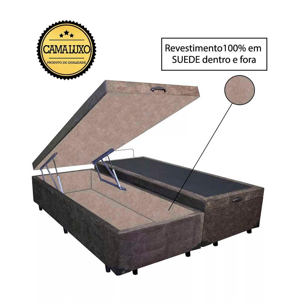 Cama Box Baú Luxo Blindado Queen Bipartido NK Camas Suede Marrom 49x158x198